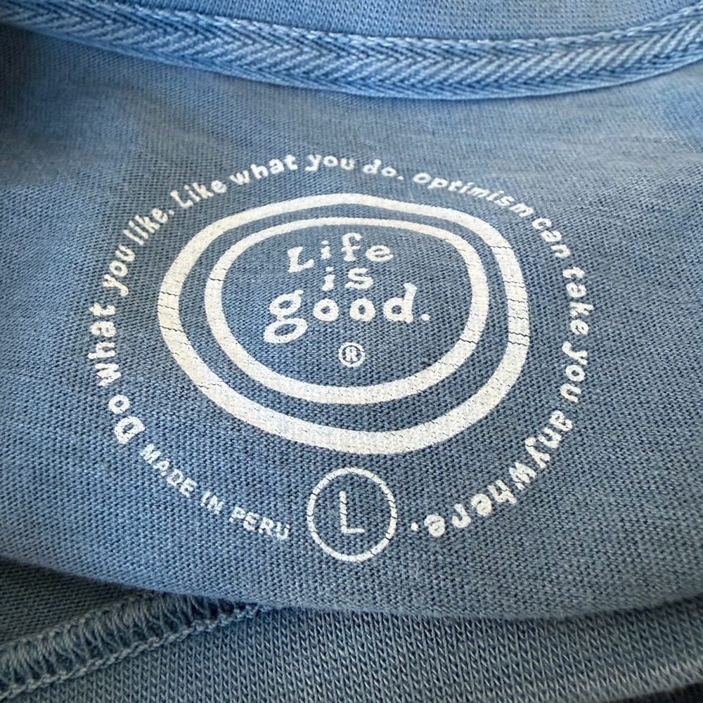 Life is Good blue snow man with shovel(guitar) long sleeve size large - Picture 3 of 7